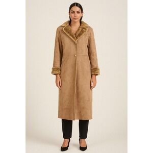 Cortefiel‎ Collection Coat SZ Large FAUX Suede & Fur Glam Colorado Statement